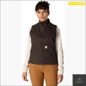 Relaxed Fit Sherpa Lined Duck Vest Classic Workwear Utility Mock Neck